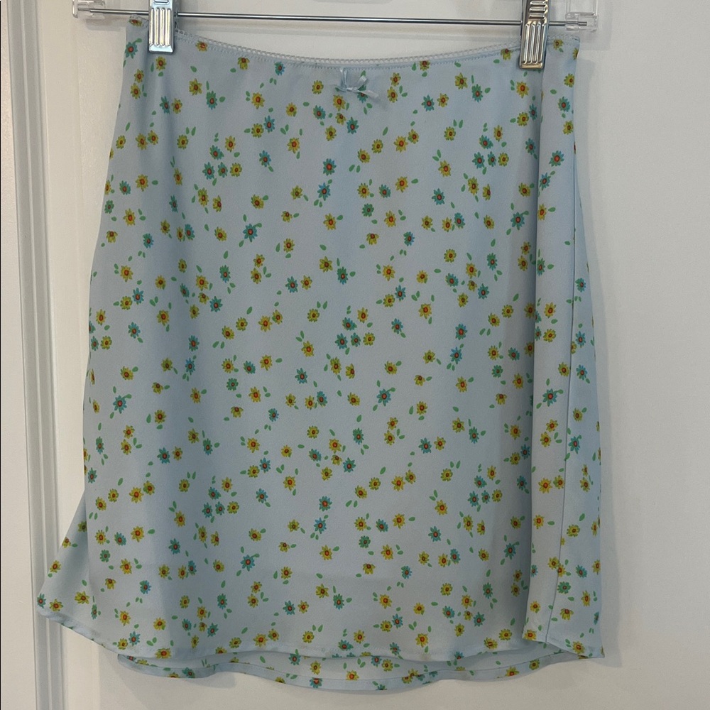 wild fable Light Blue Mini Skirt with Yellow Floral Print